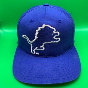 Vtg Detroit Lions Logo Hat Blue ANNCO Snapback Baseball Cap Deadstock 90s NFL